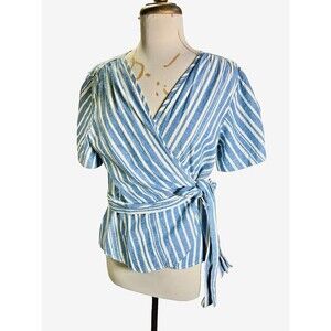 Max Studio Blouse Size XL Women's Modern Striped Boho Chic Preppy Wrapped Top